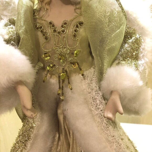 Vintage Porcelain Standing Angel with White Feather Wings & Gold Gown 14 Inches - Picture 4 of 12